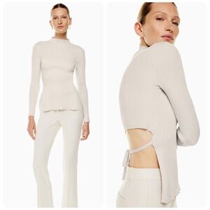 Aritzia Wilfred Sculpt Knit Tie Back Long Sleeve Matte Pearl Sweater Sz S